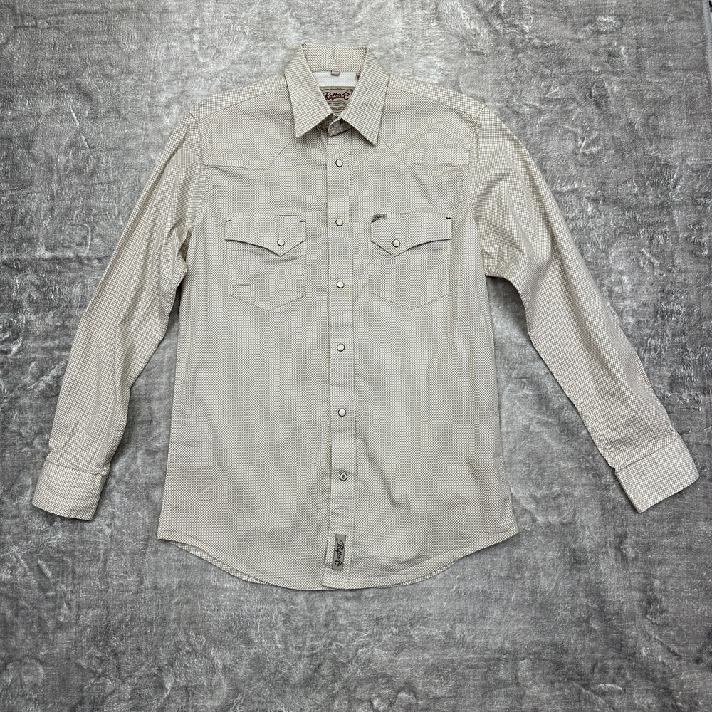 Rafter C Shirt Mens Medium Brown Pearl Snap Western Cowboy ProFlex Long Sleeve